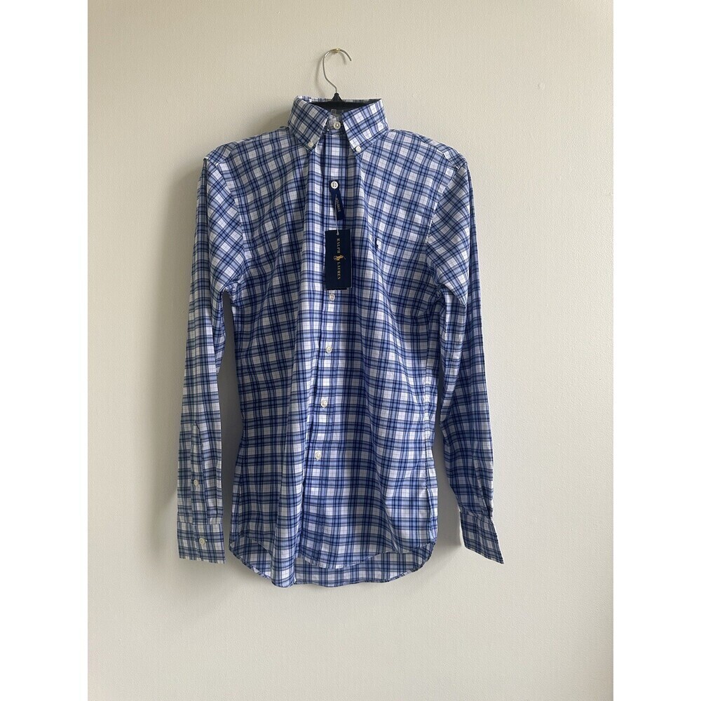 Ralph Lauren Men's Slim Fit Poplin Shirt In Blue White Plaid Size S $125